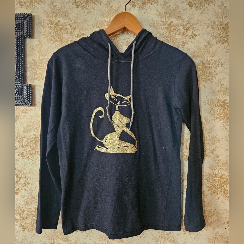 NWOT Small Handmade Longsleeve Gold Glitter On black